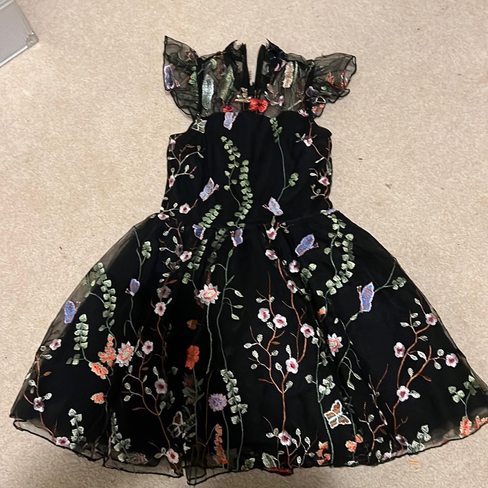 Miss Behave girls black dress with flower design - worn once
